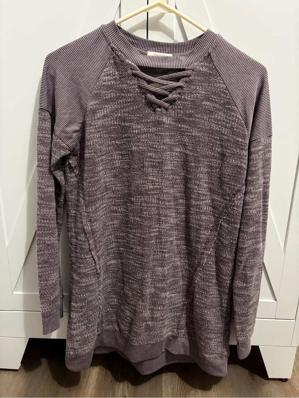Maurices Lace-Up Scoop Neck Pullover Sweater in Mauve